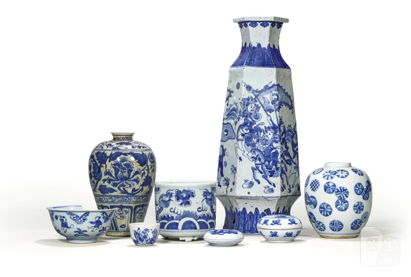 清代 青花瓷器一组八件